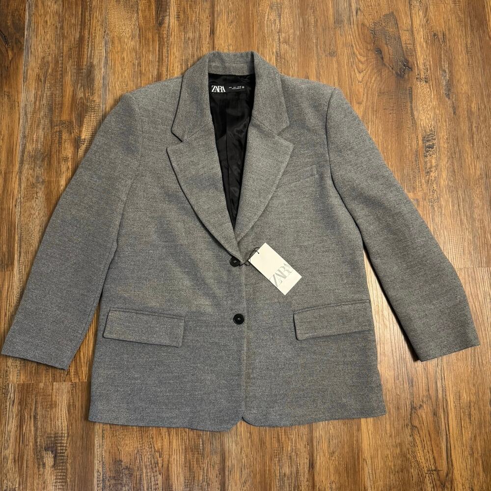 Zara Suit Separate straight fit Blazer LARGE grey NWT
